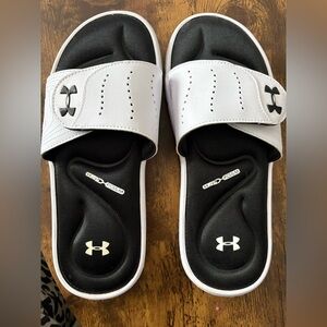 Under Armour Womens White and Black Adjustable Slides